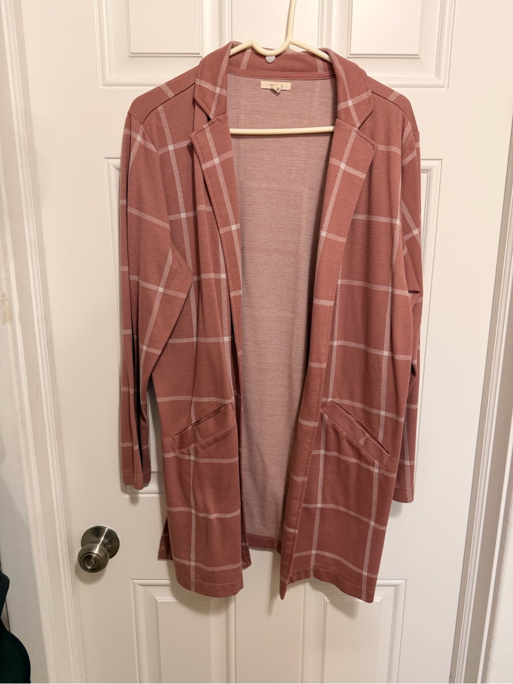 Maurices dusty rose plaid open-front cardigan